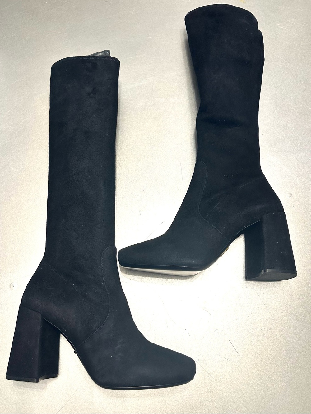 New Prada Knee-High Block Heel Boots Sz 38.5